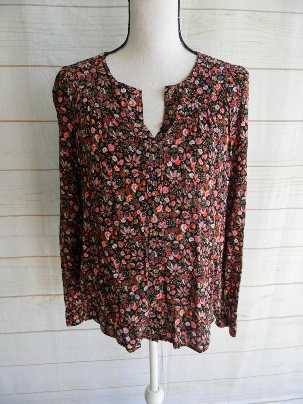Maeve Anthropologie LONG SLV PINK V-NECK SPRING FLORAL BLOUSE TOP SZ M